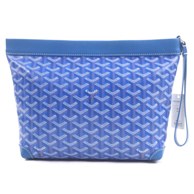 未使用品▼GOYARD ゴヤール CONTIPPMLTY01CL01P コンティポーチ レザー使い 総柄 ストラップ付き クラッチバッグ ブルー 保存袋付 メンズ