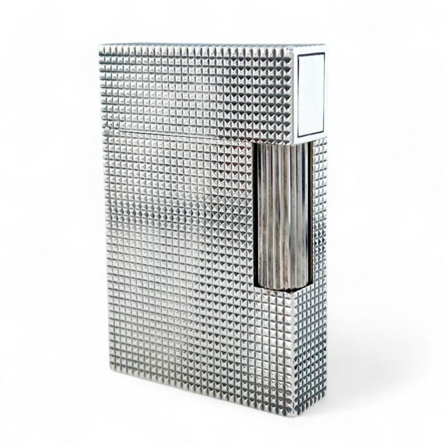 美品▲Dupont デュポン ライン2 ダイヤモンドヘッド ローラー式 喫煙具 ガスライター シルバー フランス製 メンズ 着火確認済み