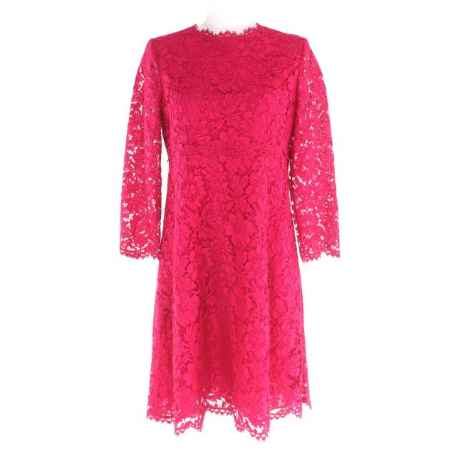 極美品★VALENTINO ヴァレンティノ JB3VA3Q51EC LAMOUR 総レース 長袖 ワンピース ピンク 42 イタリア製 正規品 レディース