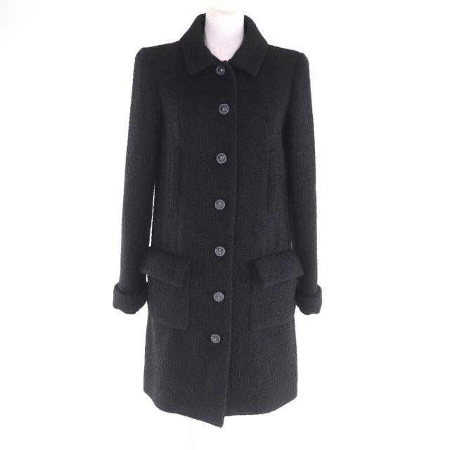 極美品★CHANEL シャネル P62079 裏地シルク100％ ココマークボタン付 ツイードコート ウールコート ブラック 36 フランス製 レディース