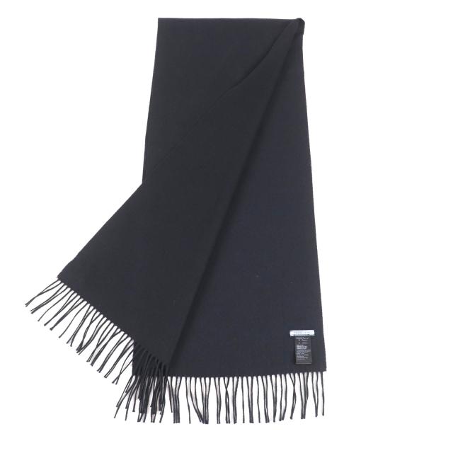 美品★PRADA プラダ 2023年製 1FS047 シルク カシミヤ混 トライアングルロゴプレート付 フリンジ マフラー 黒 1700×350mm 箱付 正規品_2