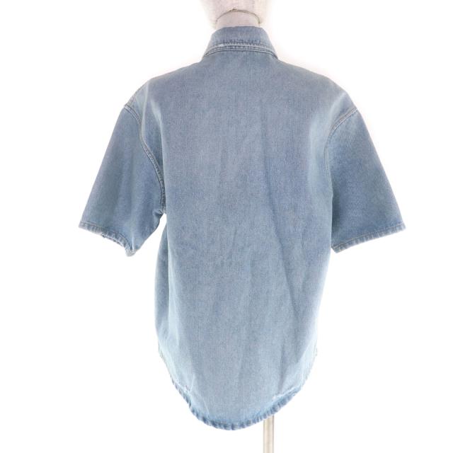 極美品★PRADA プラダ 22SS GFC037 オーガニックデニム シャツ コットン100％ ネイビー ダメージ加工 トライアングルプレート 40 正規品_2