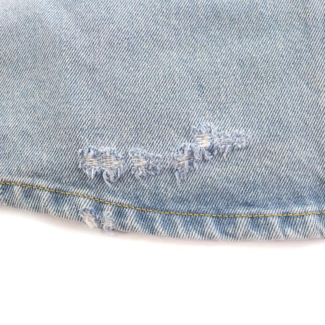 極美品★PRADA プラダ 22SS GFC037 オーガニックデニム シャツ コットン100％ ネイビー ダメージ加工 トライアングルプレート 40 正規品_4