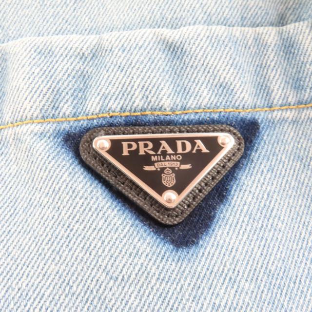 極美品★PRADA プラダ 22SS GFC037 オーガニックデニム シャツ コットン100％ ネイビー ダメージ加工 トライアングルプレート 40 正規品_5