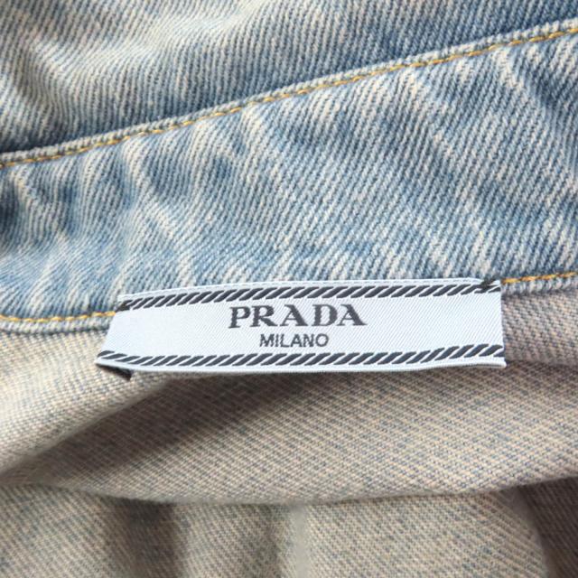 極美品★PRADA プラダ 22SS GFC037 オーガニックデニム シャツ コットン100％ ネイビー ダメージ加工 トライアングルプレート 40 正規品_7