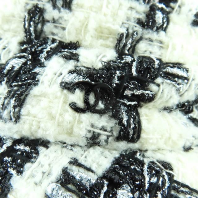極美品★CHANEL シャネル 20AW 20B ココマークプレート付 千鳥柄 ラメ ツイード ハット 帽子 ホワイト ブラック M イタリア製 レディース