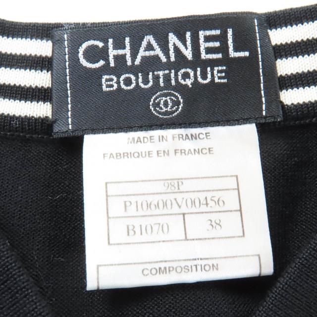美品☆CHANEL シャネル 98P P10600V00456 コットン100％ ココマークボタン 半袖ニット ブラック 38 フランス製 正規品 レディース 美品☆CHANEL シャネル 98P P10600V00456 コットン100％ ココマーク