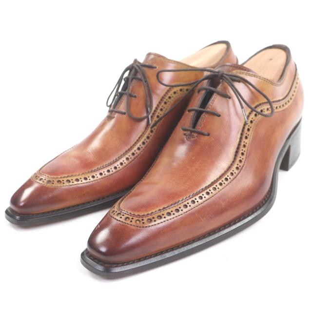 極美品□FRANCESCO BENIGNO フランチェスコ ベニーニョ レザー パーフォレーション レースアップ ドレスシューズ ブラウン 6 イタリア製