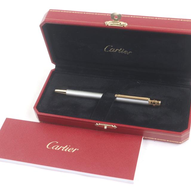 極美品□Cartier カルティエ サントス ドゥ カルティエ ツイスト式 ボールペン シルバー ゴールド ケース付き フランス製 筆記確認済み_1