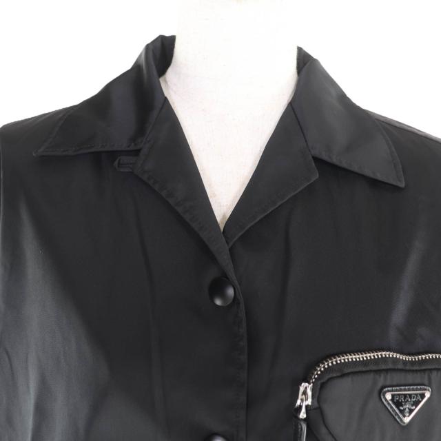 極美品★PRADA プラダ 24X702 Re-Nylon トライアングルロゴプレート ポーチ付 半袖シャツ ブラック 38 イタリア製 正規品 レディース_3