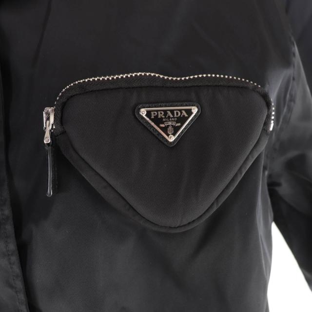 極美品★PRADA プラダ 24X702 Re-Nylon トライアングルロゴプレート ポーチ付 半袖シャツ ブラック 38 イタリア製 正規品 レディース_4