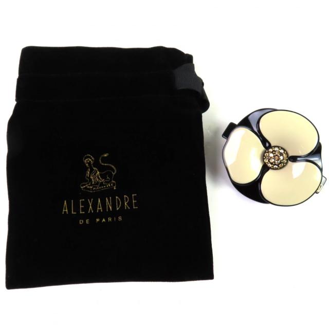 美品◇ALEXANDRE DE PARIS アレクサンドル ドゥ パリ カメリア ラインストーン装飾 バレッタ ヘアアクセサリー 保存袋付き フランス製_1