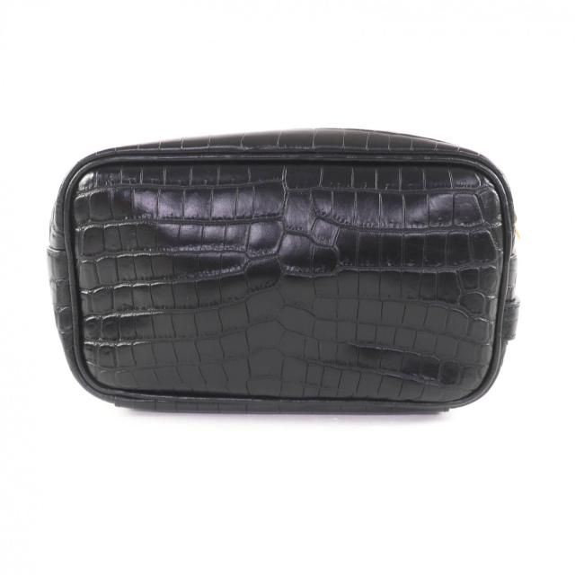 極美品★SAINT LAURENT PARIS サンローランパリ 664555 YSLロゴ金具付 クロコ型押し レザー 化粧ポーチ ポーチ ブラック 保存袋付_2