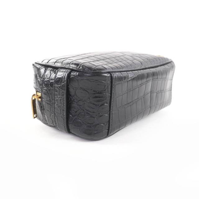 極美品★SAINT LAURENT PARIS サンローランパリ 664555 YSLロゴ金具付 クロコ型押し レザー 化粧ポーチ ポーチ ブラック 保存袋付_3