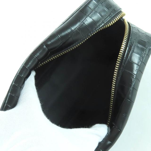 極美品★SAINT LAURENT PARIS サンローランパリ 664555 YSLロゴ金具付 クロコ型押し レザー 化粧ポーチ ポーチ ブラック 保存袋付_4