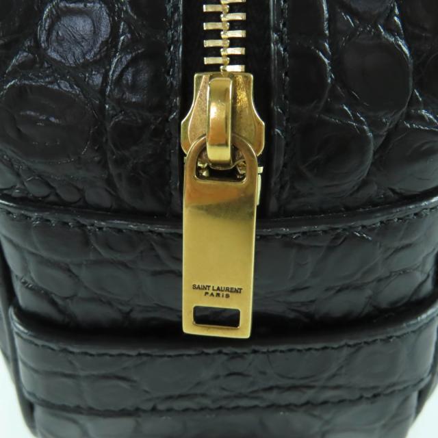 極美品★SAINT LAURENT PARIS サンローランパリ 664555 YSLロゴ金具付 クロコ型押し レザー 化粧ポーチ ポーチ ブラック 保存袋付_6