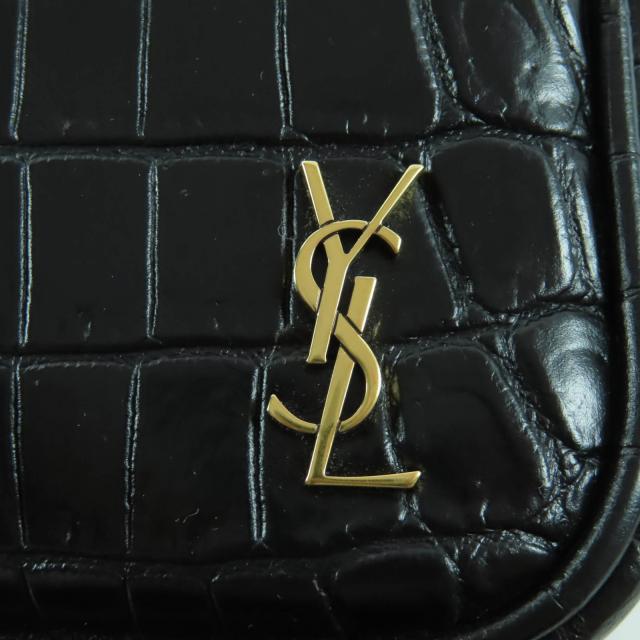 極美品★SAINT LAURENT PARIS サンローランパリ 664555 YSLロゴ金具付 クロコ型押し レザー 化粧ポーチ ポーチ ブラック 保存袋付_7