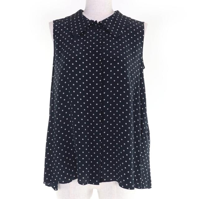 極美品☆FOXEY フォクシー 42689 シルク100％ ドット柄 ノースリーブ Aライン トップス ブラック 38 日本製 正規品 レディース