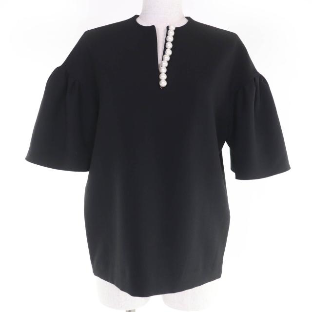 極美品☆YOKO CHAN ヨーコチャン YCB-421-285 フェイクパール付 ブラウス トップス ブラック 36 日本製 正規品 レディース