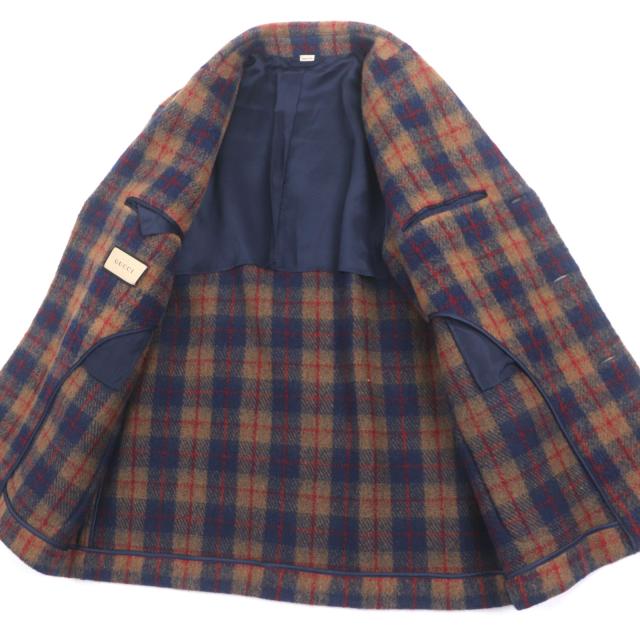 極美品▼GUCCI グッチ 770761 ウール70% インターロッキングGワッペン チェック柄 シングルジャケット テーラード 50 正規品 メンズ_3