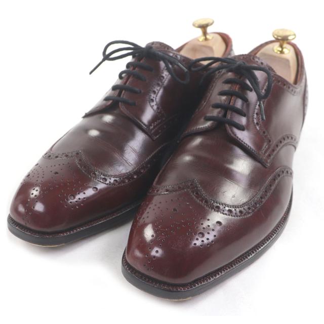 良品□E CLEVERLEY ジョージクレバリー レイジーマン フルブローグ ウィングチップ ドレスシューズ ボルドー 28cm相当 メンズ