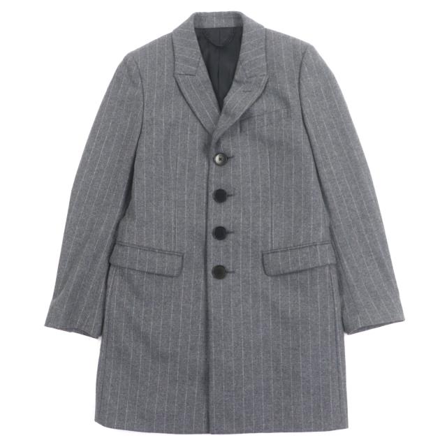 極美品▼Paul Smith LONDON ポールスミスロンドン ウール100% ストライプ柄 ロゴ入りボタン シングル チェスターコート グレー S 正規品