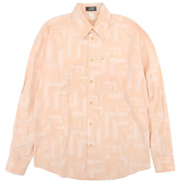 美品▲Gianni Versace ジャンニヴェルサーチ コットン100％ ヴィンテージ 総柄 メデューサ金具 長袖シャツ ピンク 48 正規品 メンズ