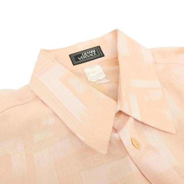美品▲Gianni Versace ジャンニヴェルサーチ コットン100％ ヴィンテージ 総柄 メデューサ金具 長袖シャツ ピンク 48 正規品 メンズ_3