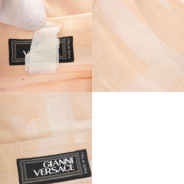 美品▲Gianni Versace ジャンニヴェルサーチ コットン100％ ヴィンテージ 総柄 メデューサ金具 長袖シャツ ピンク 48 正規品 メンズ_9