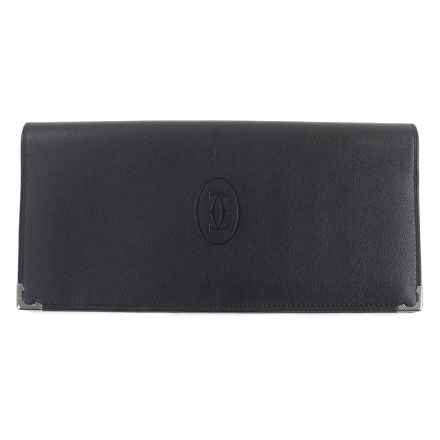 極美品▼Cartier カルティエ L3000583 カボションライン レザー ロングウォレット 二つ折り 長財布 ブラック シルバー金具 箱付き メンズ