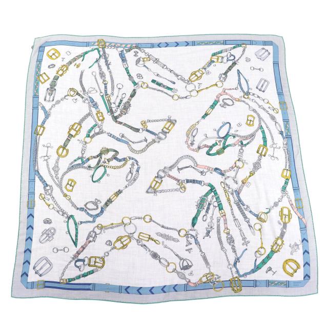 未使用品△HERMES エルメス 2024年製 244096S シュヴォー・デシェネ カシミヤ シルク GRIS CHINE/MENTHOL カレジェアン 大判 ストール