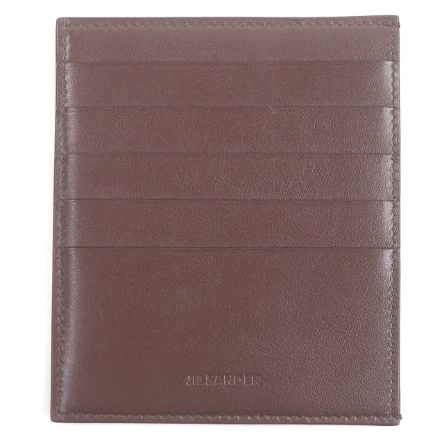 極美品□JIL SANDER ジルサンダー J25VL0008 ロゴ入り レザー パスケース 名刺入れ カードケース ブラウン 保存袋付き イタリア製 メンズ