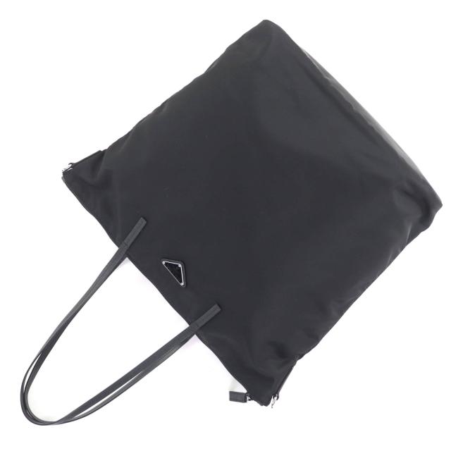 美品◇PRADA プラダ 1BG189 トライアングルロゴプレート付き レザー使い 2way ナイロン ショルダー/トートバッグ ブラック レディース_5