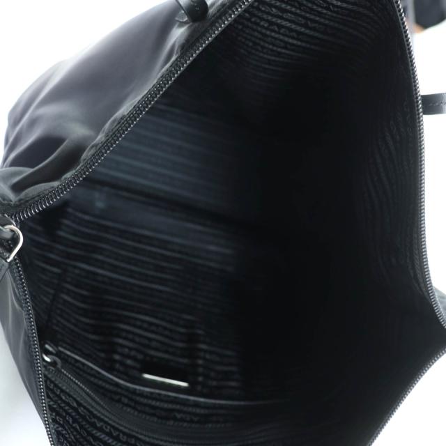 美品◇PRADA プラダ 1BG189 トライアングルロゴプレート付き レザー使い 2way ナイロン ショルダー/トートバッグ ブラック レディース_7
