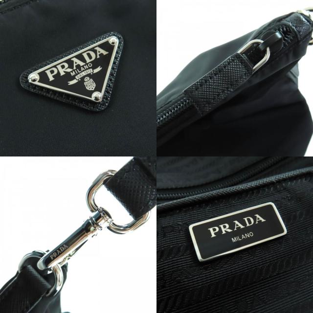 美品◇PRADA プラダ 1BG189 トライアングルロゴプレート付き レザー使い 2way ナイロン ショルダー/トートバッグ ブラック レディース_8