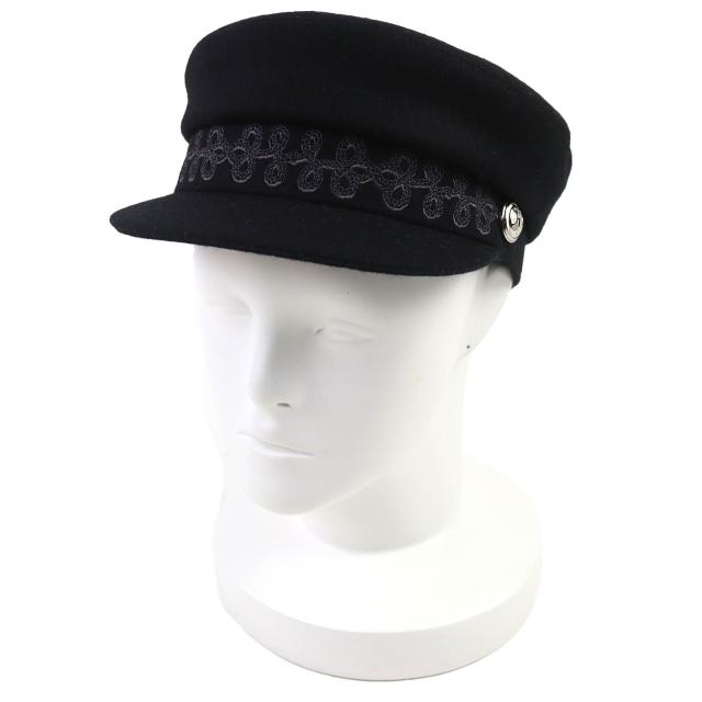 極美品△HERMES エルメス カブール・アン・フィネス ウール100％ Hロゴボタン ロゴ刺繍 帽子 キャスケット ブラック 57 箱付 仏製 正規品