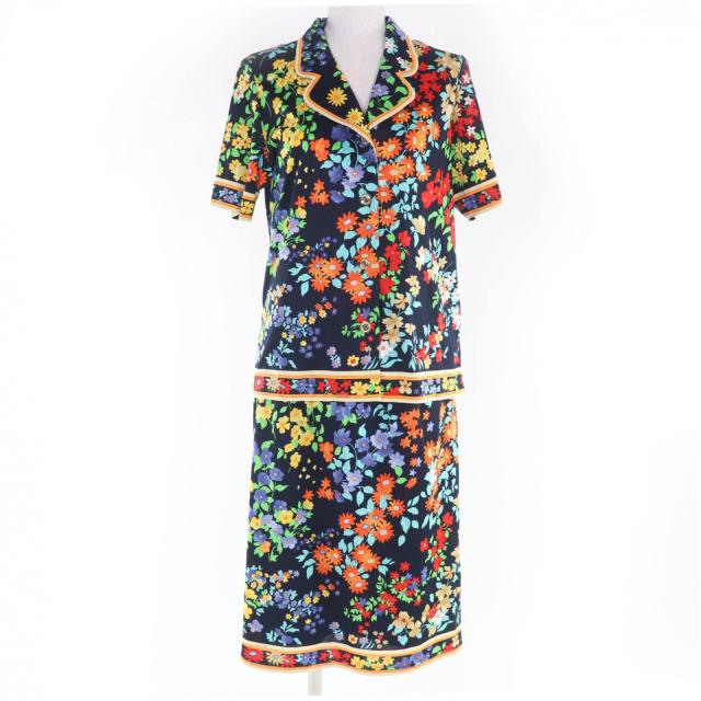 極美品☆LEONARD FASHION レオナール ファッション 花柄 半袖トップス・スカート セットアップ トップス：L スカート：W66 レディース