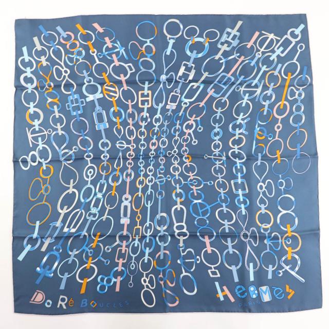 未使用品☆HERMES エルメス 2023年製 カレ90 ド・レ・ブックル シルク BLEU ARDOISE/CIEL スカーフ 箱付 仏製 レディース