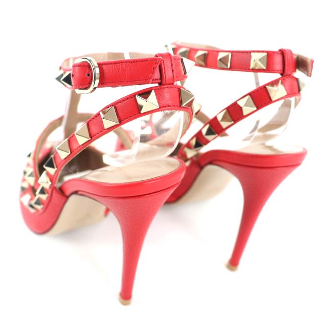 美品◇Valentino Garavani ヴァレンティノガラヴァーニ ロックスタッズ ポインテッドトゥ レザー パンプス 赤 36 イタリア製 レディース_4