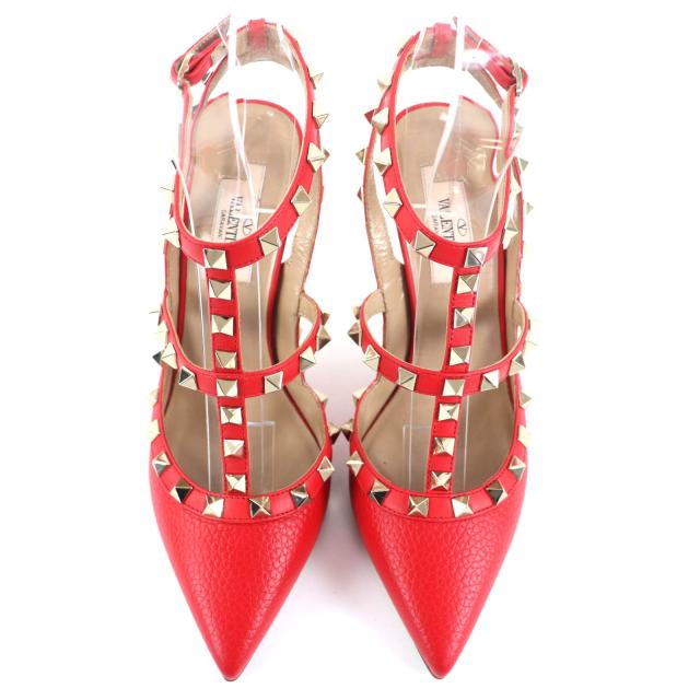 美品◇Valentino Garavani ヴァレンティノガラヴァーニ ロックスタッズ ポインテッドトゥ レザー パンプス 赤 36 イタリア製 レディース_5