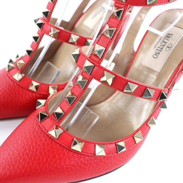 美品◇Valentino Garavani ヴァレンティノガラヴァーニ ロックスタッズ ポインテッドトゥ レザー パンプス 赤 36 イタリア製 レディース_7