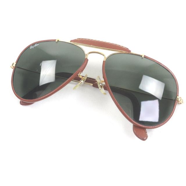 良品□Ray-Ban レイバン アウトドアーズ マン II レザー使い ティアドロップ アイウェア サングラス ブラウン ゴールド 56□14 メンズ