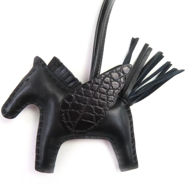 極美品◇HERMES エルメス ロデオチャーム ペガサスPM タッチ アニョーミロ/アリゲーター ソーブラック バッグチャーム U刻印 箱付き 仏製