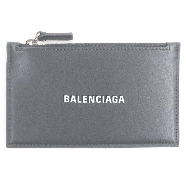 極美品□BALENCIAGA バレンシアガ 594311 ロゴ入り レザー ジップ フラグメントケース 名刺入れ カードケース グレー 箱付き メンズ