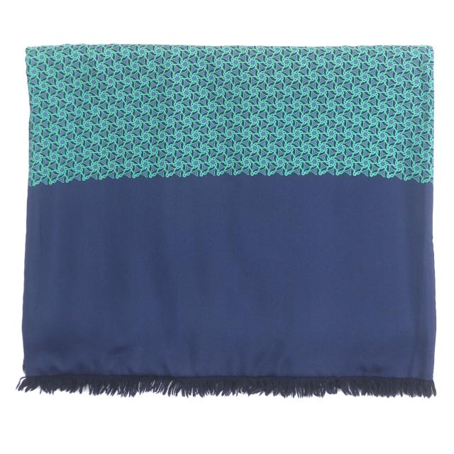 極美品▼HERMES エルメス シルク アンゴラ 総柄 フリンジ付き リバーシブル ストール マフラー ネイビー グリーン フランス製 メンズ
