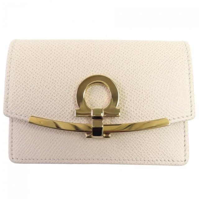 未使用品 Salvatore Ferragamo サルヴァトーレフェラガモ 22D198 ガンチーニ キーリングチェーン付 レザー カードケース ベージュ 箱付き