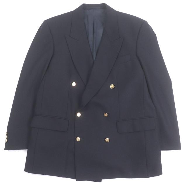 極美品□Burberrys バーバリー ヴィンテージ ウール100% ロゴ金ボタン ダブル テーラードジャケット 紺ブレザー ネイビー 50 英国製
