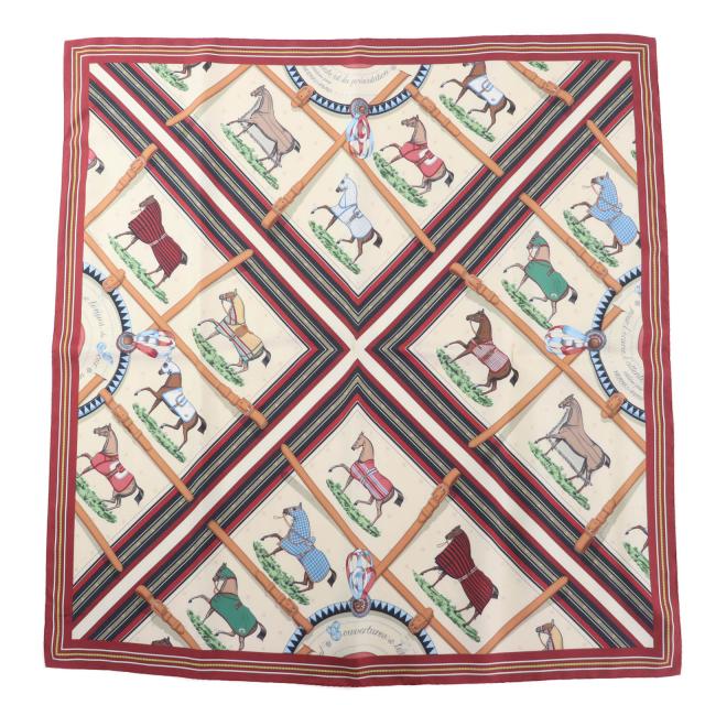美品◇HERMES エルメス 25SS ダブルフェイス カレ90 Couvertures et Tenues de Jour ・馬着 シルク100％ スカーフ フランス製 レディース
