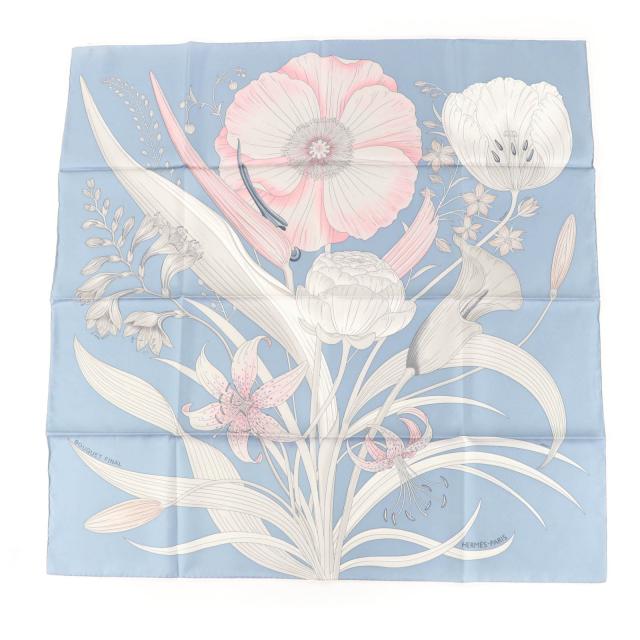 未使用品★HERMES エルメス 2025年製 カレ90 BOUQUET FINAL ブーケ・フィナル シルク100％ BLEU JEAN/ROSE PAL スカーフ 箱付き 仏製