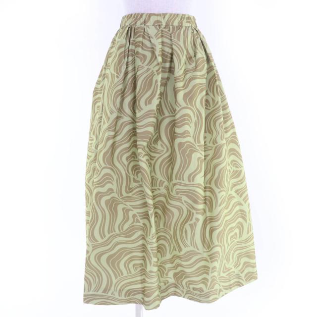 極美品☆DRIES VAN NOTEN ドリスヴァンノッテン 24SS プリンテッド ミディ フレア スカート グリーン系 34 ブルガリア製 定価112200円